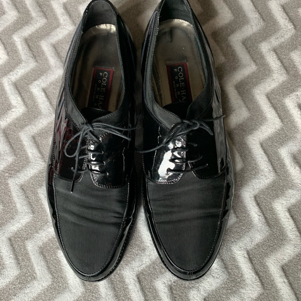 Cole Haan Gala evening Patent leather/ silk shoes